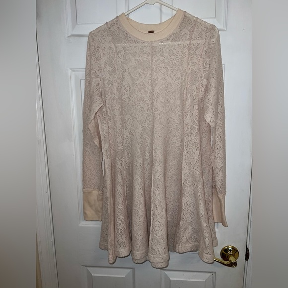 EUC Free People Coffee In The Morning In Chamoix Lace Tunic Top Medium Orig $128 - Picture 6 of 11